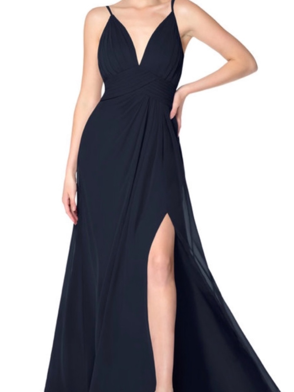 Azazie Navy Blue Spaghetti Strap V-Neck Chiffon Wedding Dress - Like New
